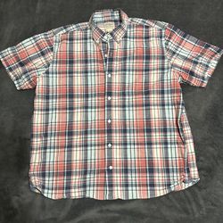 L.L.Bean Comfort Stretch Chambray Shirt short Sleeve Traditional Fit Plaid