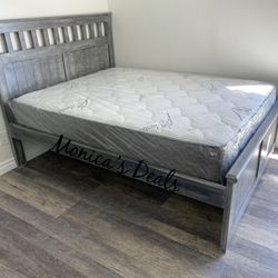 Queen Solid Wood Bed With Mattress $540