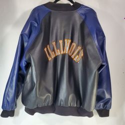 University Of Illinois Chief Illiniwek Men's XL Leather Jacket Baseball Letterman 