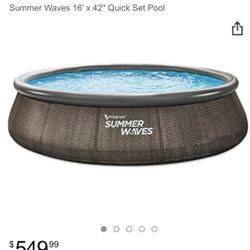 New in box, Summer Waves 16' x 42" Quick Set Pool, ladder and filter pump