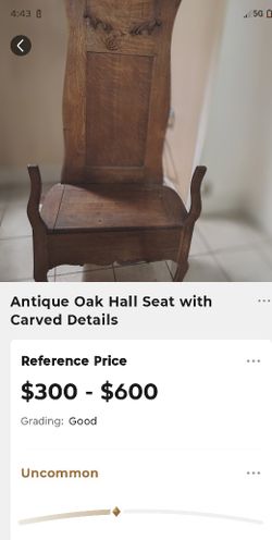 Antique Oak Hall Seat W Carved Details