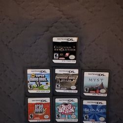Nintendo Ds Games Lot Of 7 Super Mario Bros. , Civilization Revolution, Big Brain, Brain Boost, Brain Age, Myst, Advance Wars.