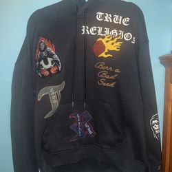 True Religion Logo Patch Embroidery Hoodie - Large Men’s 