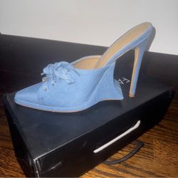 Blue Denim Lace-Up Stiletto Mule Heel OBO