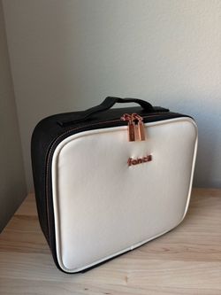 White and Rose Gold Makeup Case Organizer - Vegan Leather
