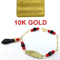 Real 10K Gold Azabache Baby Bracelet Evil Eye Pulsera Azabache Mal De Ojo