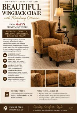 Beautiful wing back chair and matching ottoman