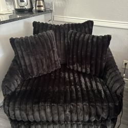 Sara Collection Black Plush Couch And Black Plush Swivel Chair 