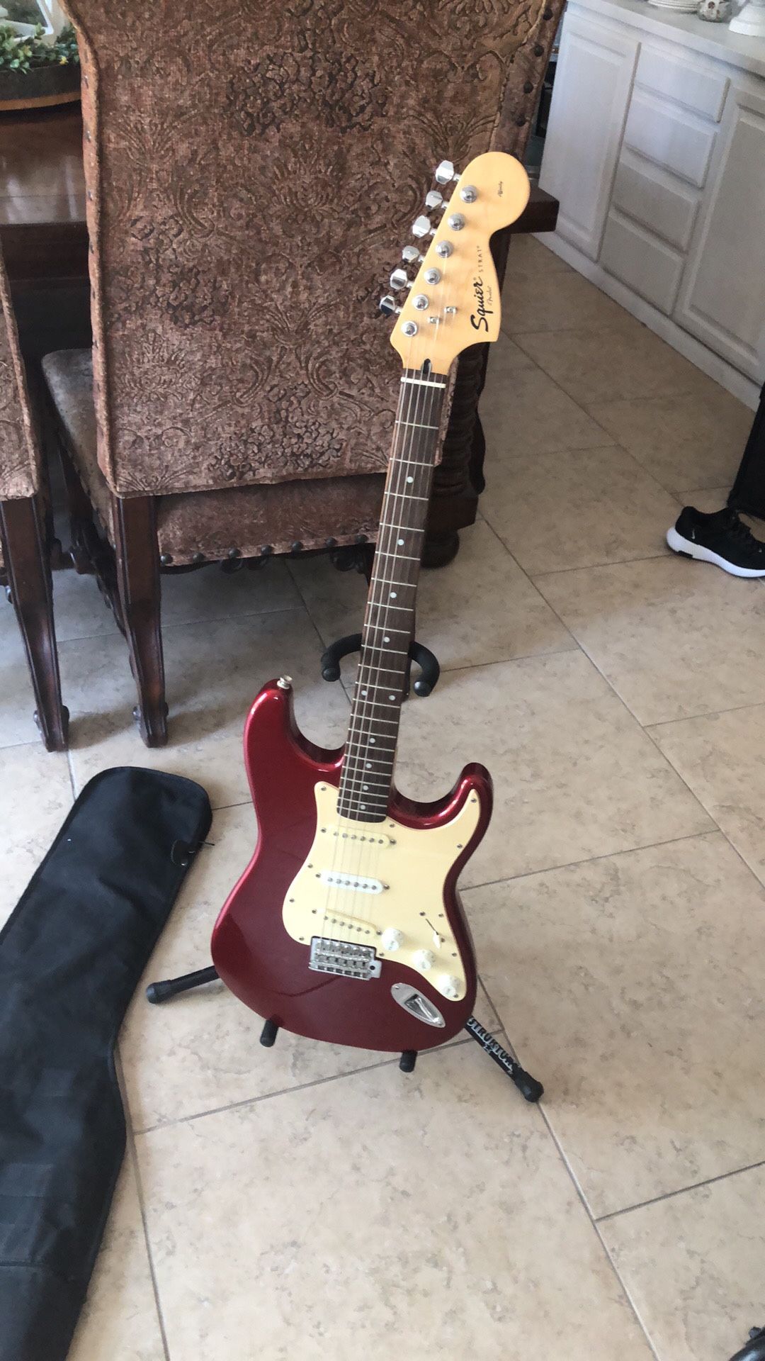 Squier STRAT by Fender Six String Electric Guitar with Case.