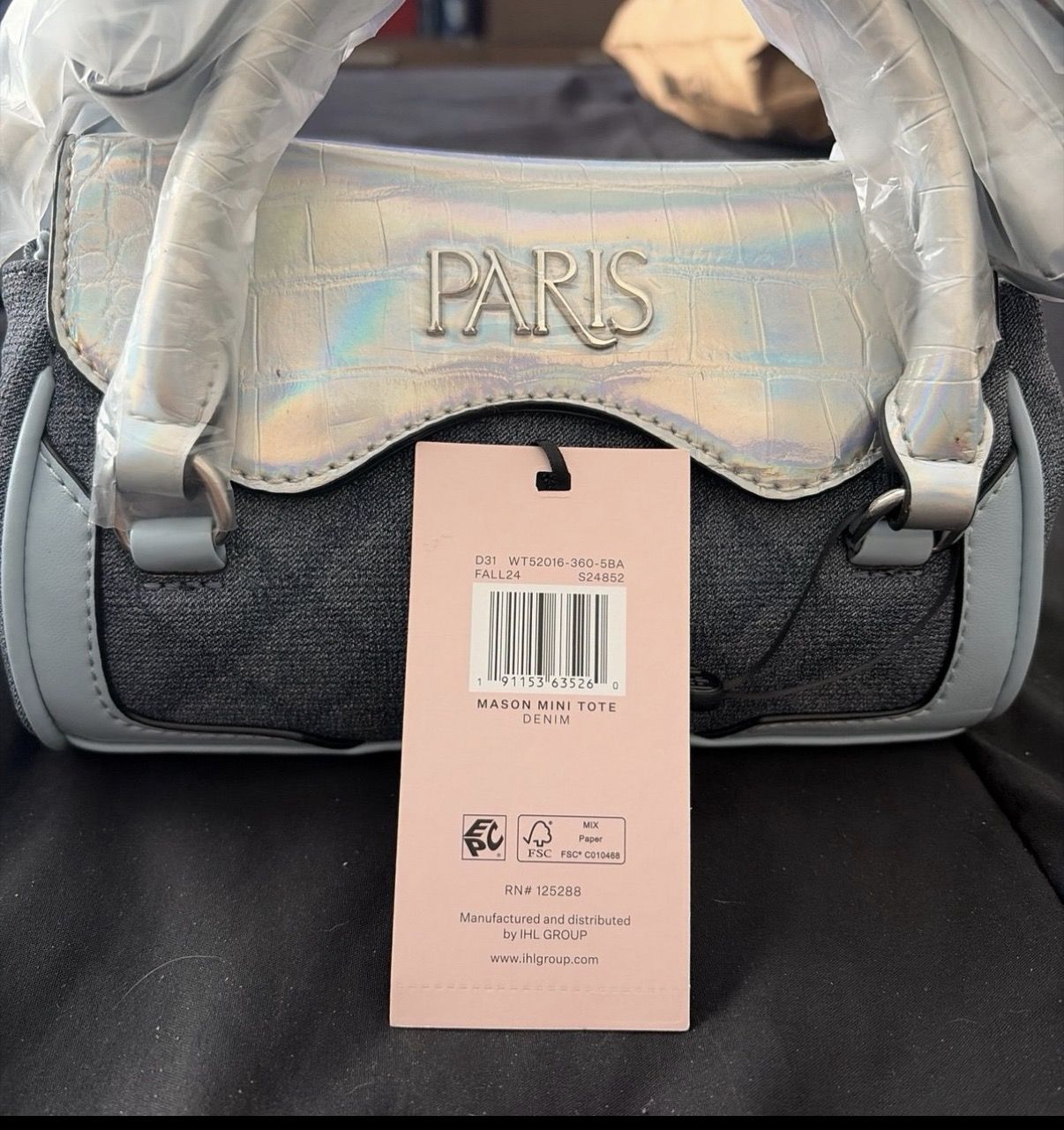 Paris Hilton Women's Mason Mini Tote with Crossbody Strap, Denim