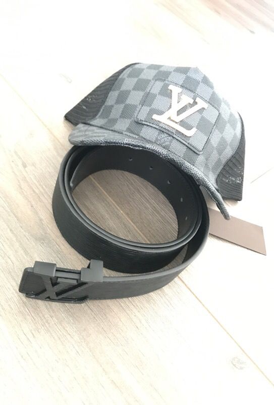 Louis Vuitton black belt and hat