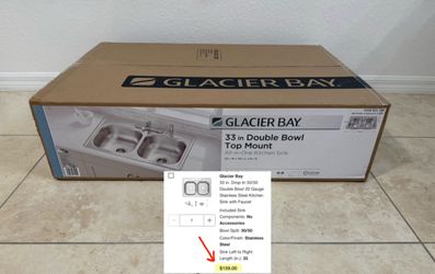 Glacier Bay 33inch Double Bowl Top Mount Stainless Steel Kitchen Sink Kit (100(contact info removed))