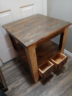 Rustic Wood 2 Drawer End Table