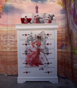 Tango boho style tall dresser colors white,red,black,etc has been refurbished !🌺