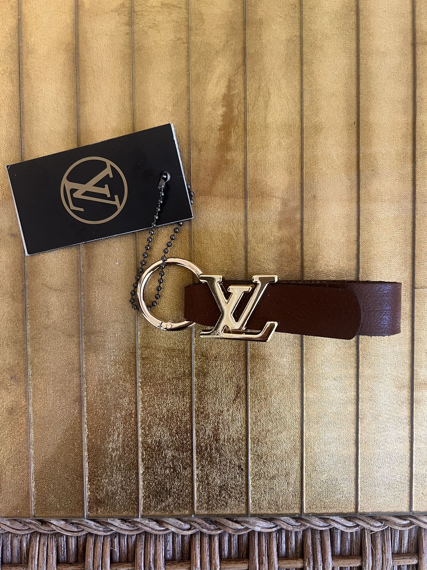 New LV Dark Brown, Leather Gold Keychain
