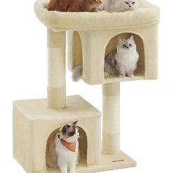 Feandrea Cat Tree, 39.8-Inch Cat Tower, XL, Cat Condo for Extra Large Cats up to 44 lb, Large Cat Perch, 2 Cat Caves, Scratching Post, Beige UPCT614M0