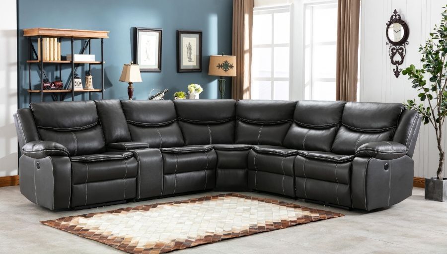 Brand New Modular Charcoal Leather Reclining Sectional Set