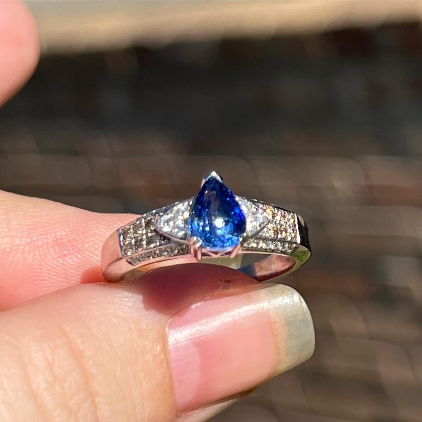 New Designer LeVian 14k White Gold Diamond And Blue Sapphire Ring
