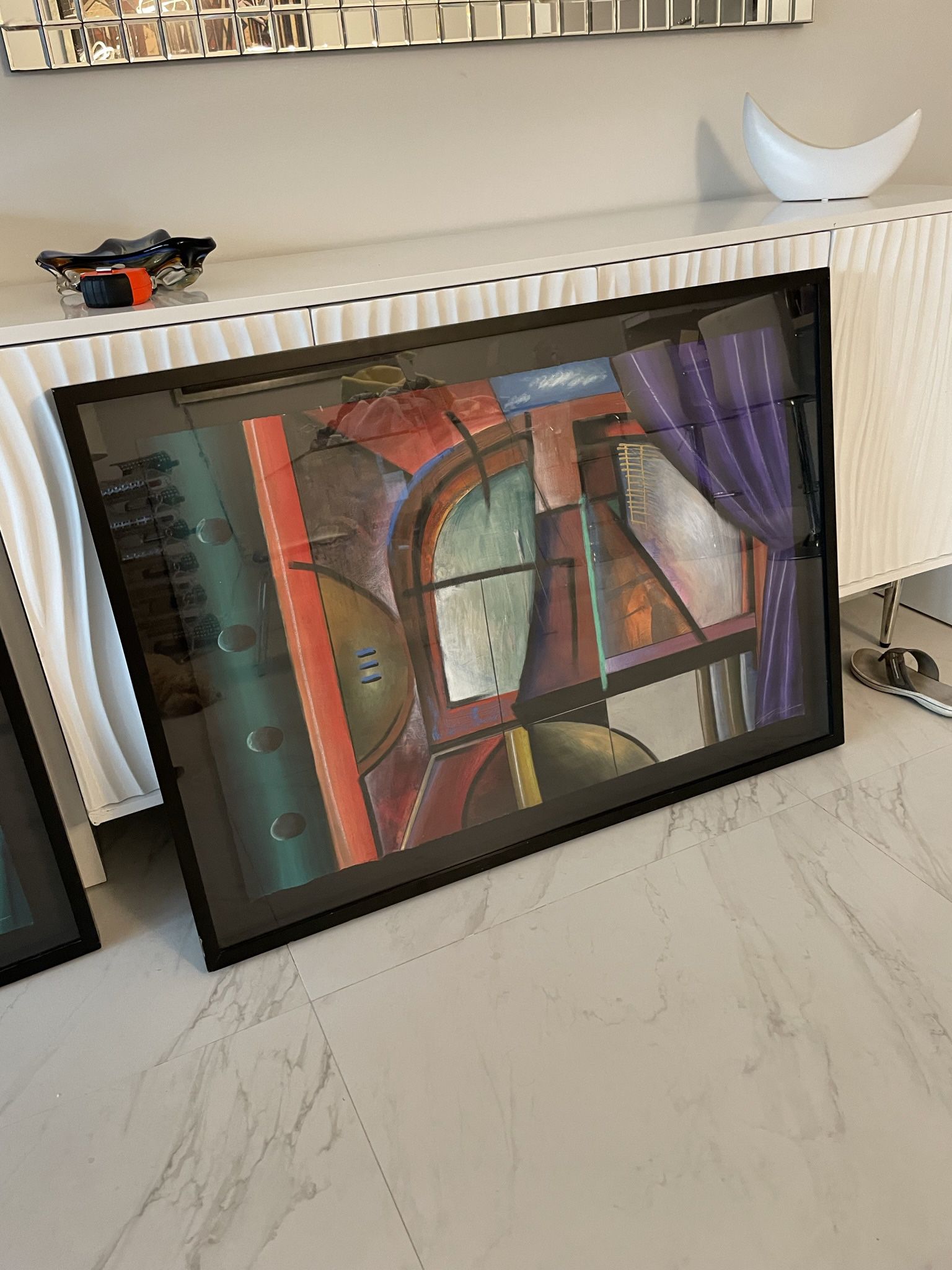 Shadow Box Framed Signed Abstract Painting 