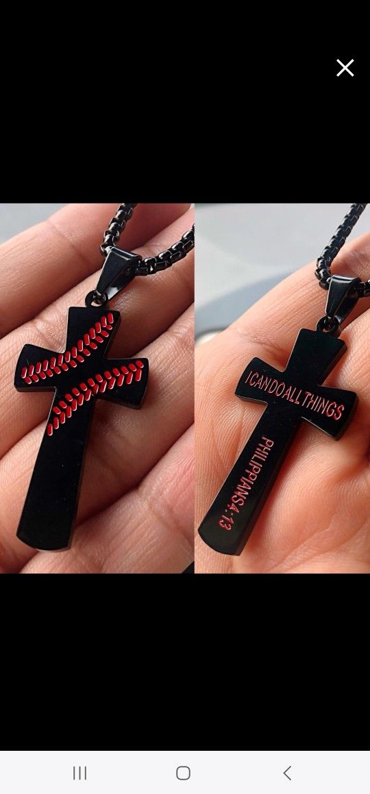 New 24" stainless steel cross baseball Phillipians necklace Black Or Silver SHIPPING AVAILABLE
