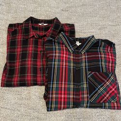 Women’s Black Plaid Button-Up Shirts – XL – $2 Each