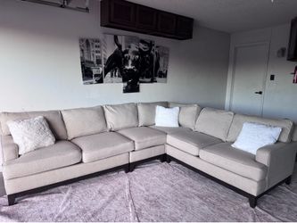 Beige Ethan Allen corner sectional sofa couch sala modular