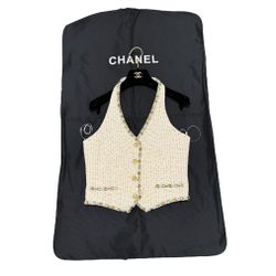 CHANEL Embroidered Cotton & Wool Tweed  Ecru, Gold & Multicolor Top NEW