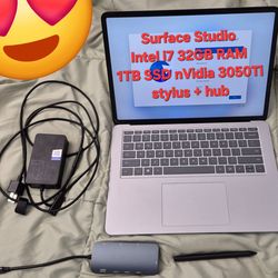 Microsoft Surface Laptop Studio 14" + Stylus + Hub Gaming nVidia RTX 3050Ti Intel i7 32GB 1TB SSD Windows PC