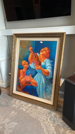 Serigraph painting very large frame 47” wide x59” tall