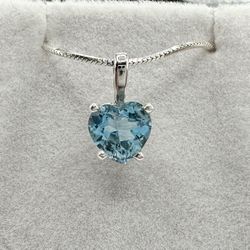 New Sterling Silver Topaz Heart Pendant And Chain