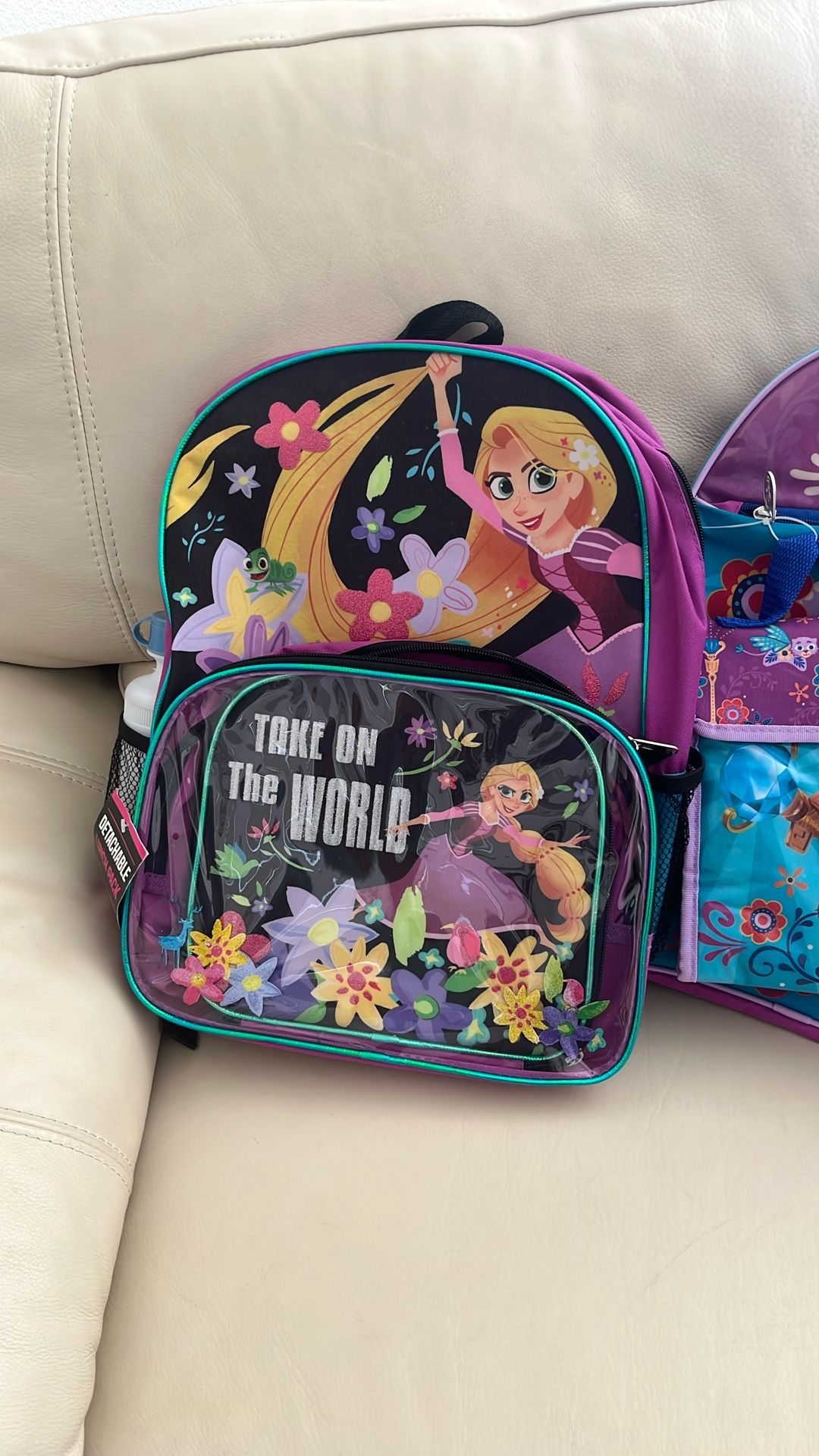 Two Backpacks With Water bottle and lunch bag