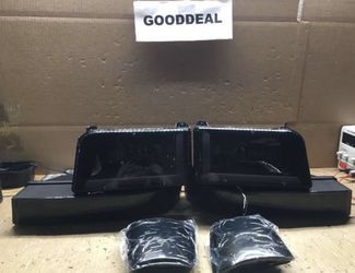 #122 Fit 92-96 F150/F250/F350 Black/Smoked Pair of Dual LED Headlight  