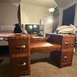 Art Deco Waterfall Vanity with Mirror and Chair/ Stool