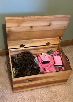 Wooden Trunk w/ Doll Clothes