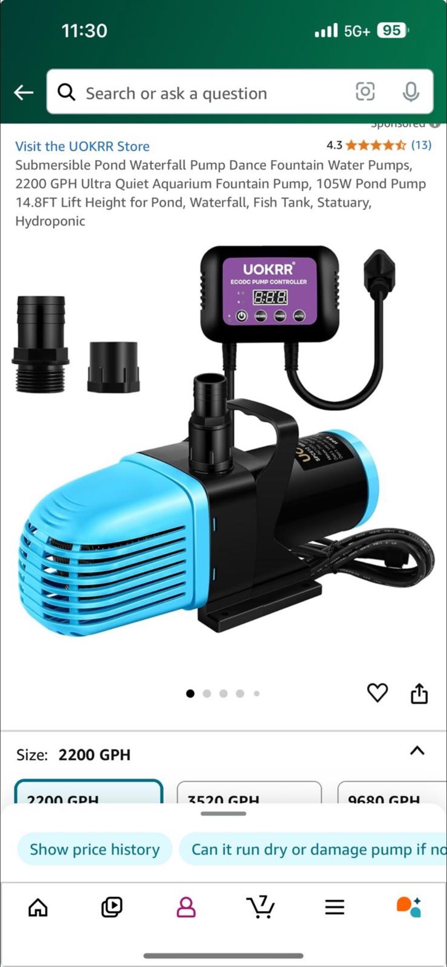 Submersible Pond Waterfall Pump Dance Fountain Water Pumps, 2200 GPH Ultra Quiet Aquarium Fountain Pump, 105W Pond Pump 14.8FT Lift Height for Pond, W