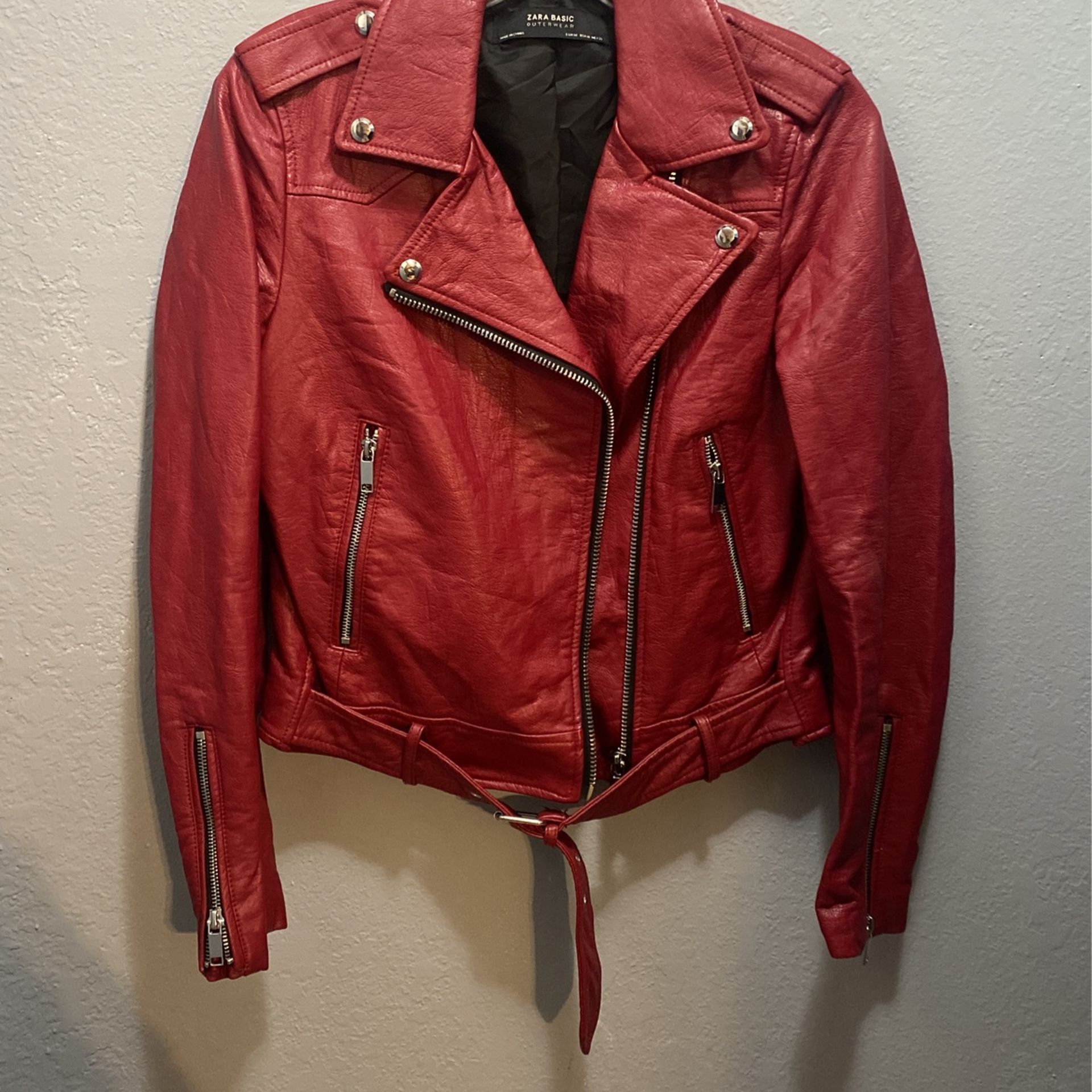 Red leather Zara jacket size medium