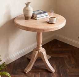 23.6'' Round Wooden End Table, Wooden Pedestal Side Coffee Tables, for Living Room, Bedroom, Entryway