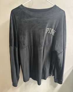 PINK Victoria Secret Velour Varsity Crew Top Logo Back LOVE PINK