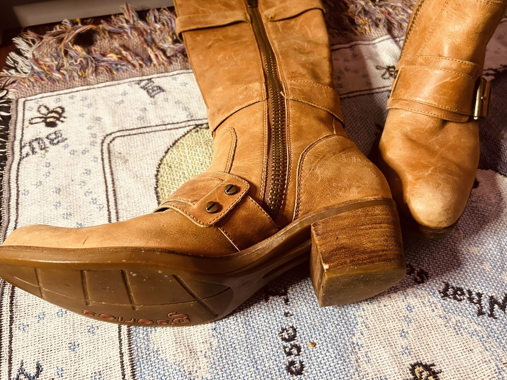 Cole Haan G Series Size 81B Cognac Nubuck Leather Moto Boots in Rust