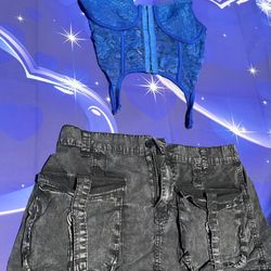 Blue Corset Top & Black Mini Skirt