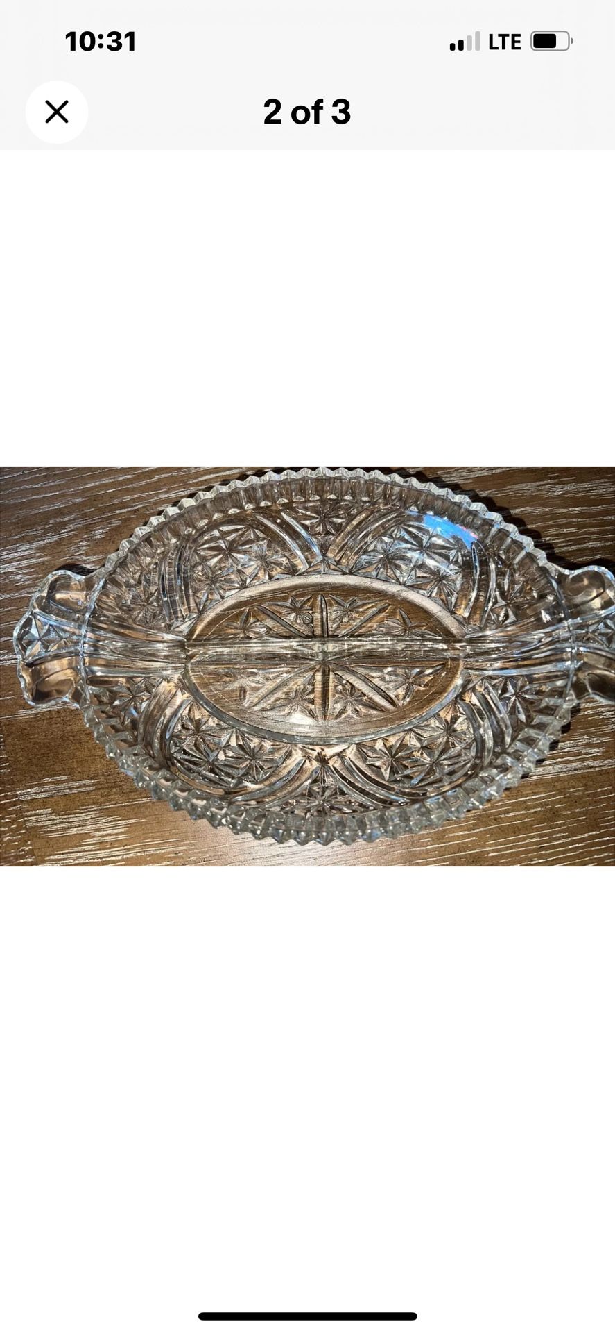 Vintage Clear glass Divided Serving Dish Relish Tray Plate