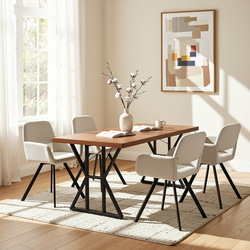 Homy Casa Leonard California 5PC Dining Set 63" Table with 4 Beige Swivel Chairs, Black Legs