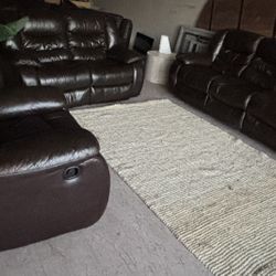 RECLINER  BROWN LEATHER COUCH, LOVE SEAT AND ROCKING RECLINER CHAIR, DELIVERY INCLUDED 