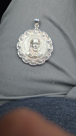 huge big sterling silver Medallion pendant Jesus on front side Marion back double-sided medallion 925