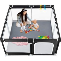 Let fonm Baby Playpen,Play Yard,Baby Playard, Toddler Kids Fence with Anti-Slip Base,47"*47",Black
