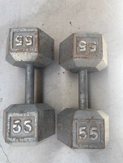 55 lb Cast Iron Hex Dumbbells Pair
