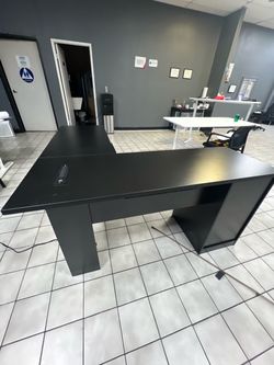 Black L-Shaped Office Desk with Storage