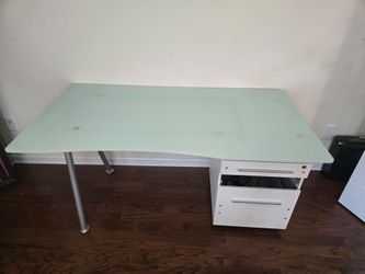 Glass Top Office Desk with Drawers