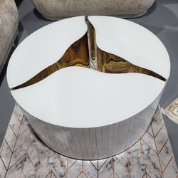 DESIGN COFFEE TABLE WHITE AND GOLD GLOSSY