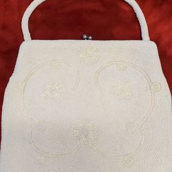Stunning Vintage 60s White Beaded Purse By Ed B Robinson Handmade in Belgium 